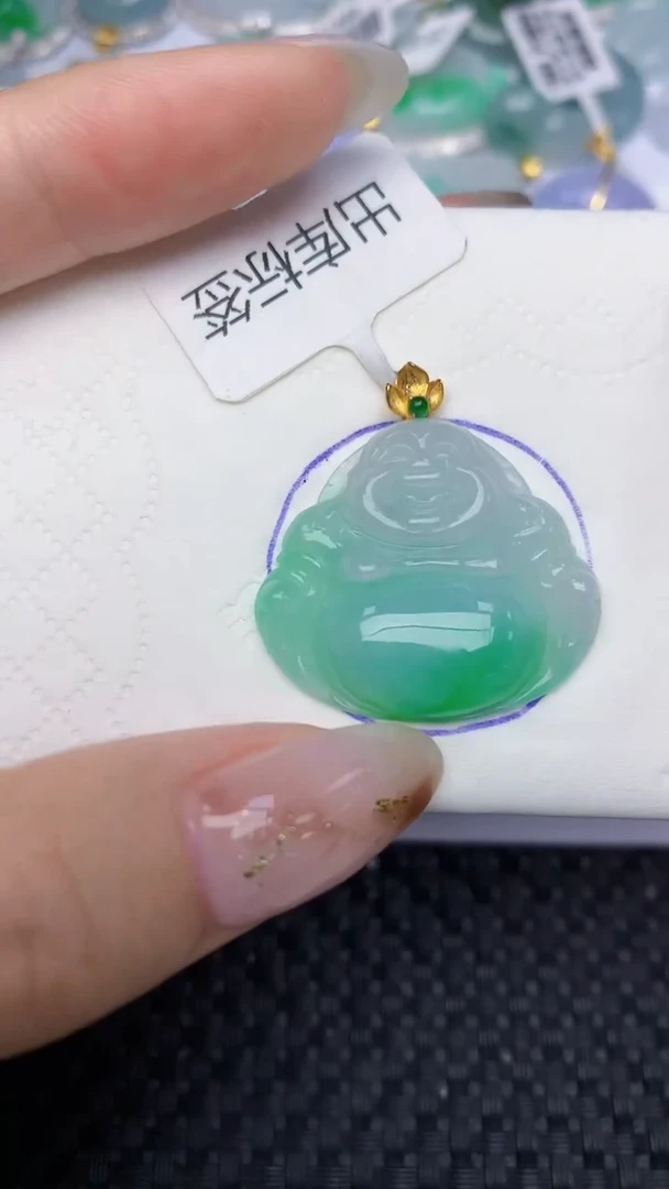 颈饰18K金镶嵌翡翠天然缅甸翡翠a货百元以上9元证书费自理