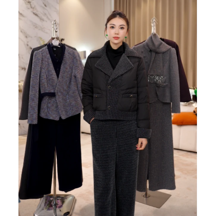 G9399时尚加厚棉服外套阔腿裤两件套女冬季2025新款洋休闲套装