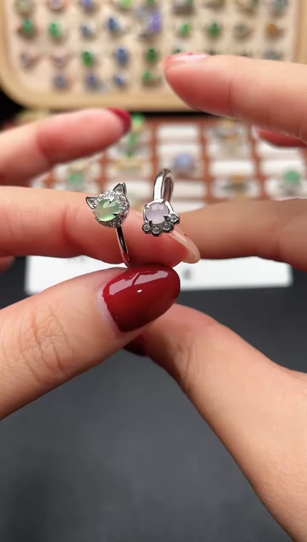 银S925镶嵌戒指翡翠执****柔一物一证一礼盒