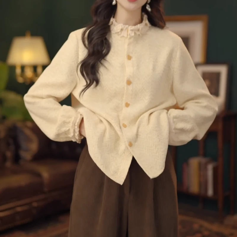 【暖花甜茶​​】复古港风秋冬厚款休闲百搭衬衫上衣LK2507966