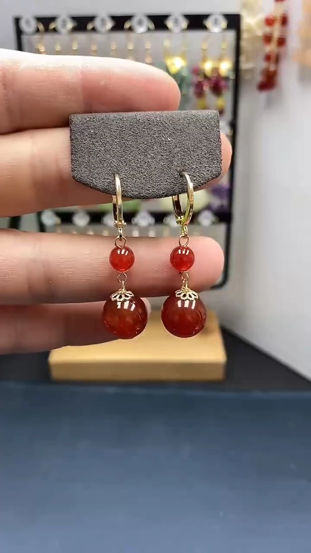 【闪购商品】南红玛瑙耳饰银S925镀金镶嵌尺寸12mm耳扣02