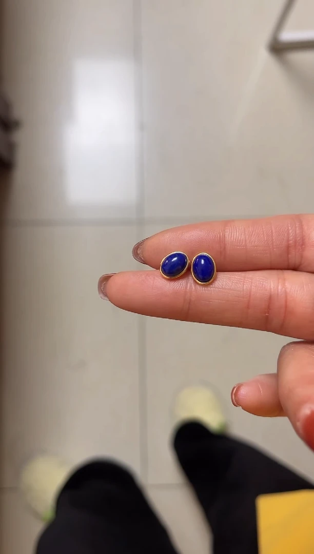 【闪购商品】青金石耳饰银S925镀金镶嵌耳钉