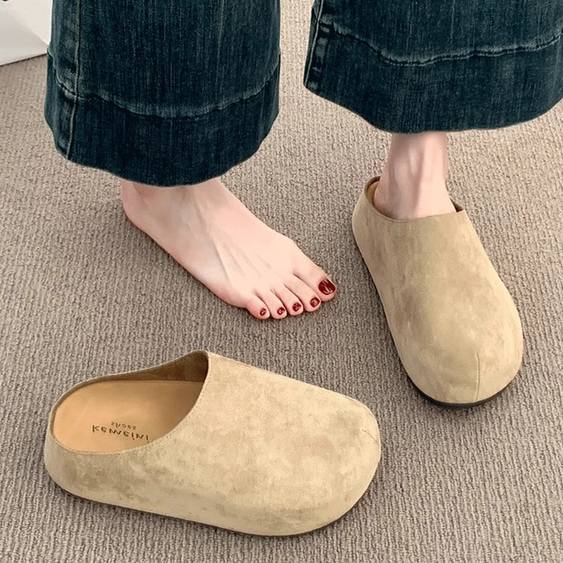 厚底勃肯鞋一脚蹬包头半拖鞋女外穿2025新款春秋季增高懒人博肯鞋