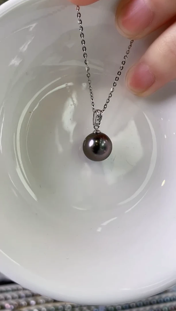 【闪购商品】海水珍珠吊坠(不含链)18K金镶嵌10-11大溪地黑珍珠吊坠