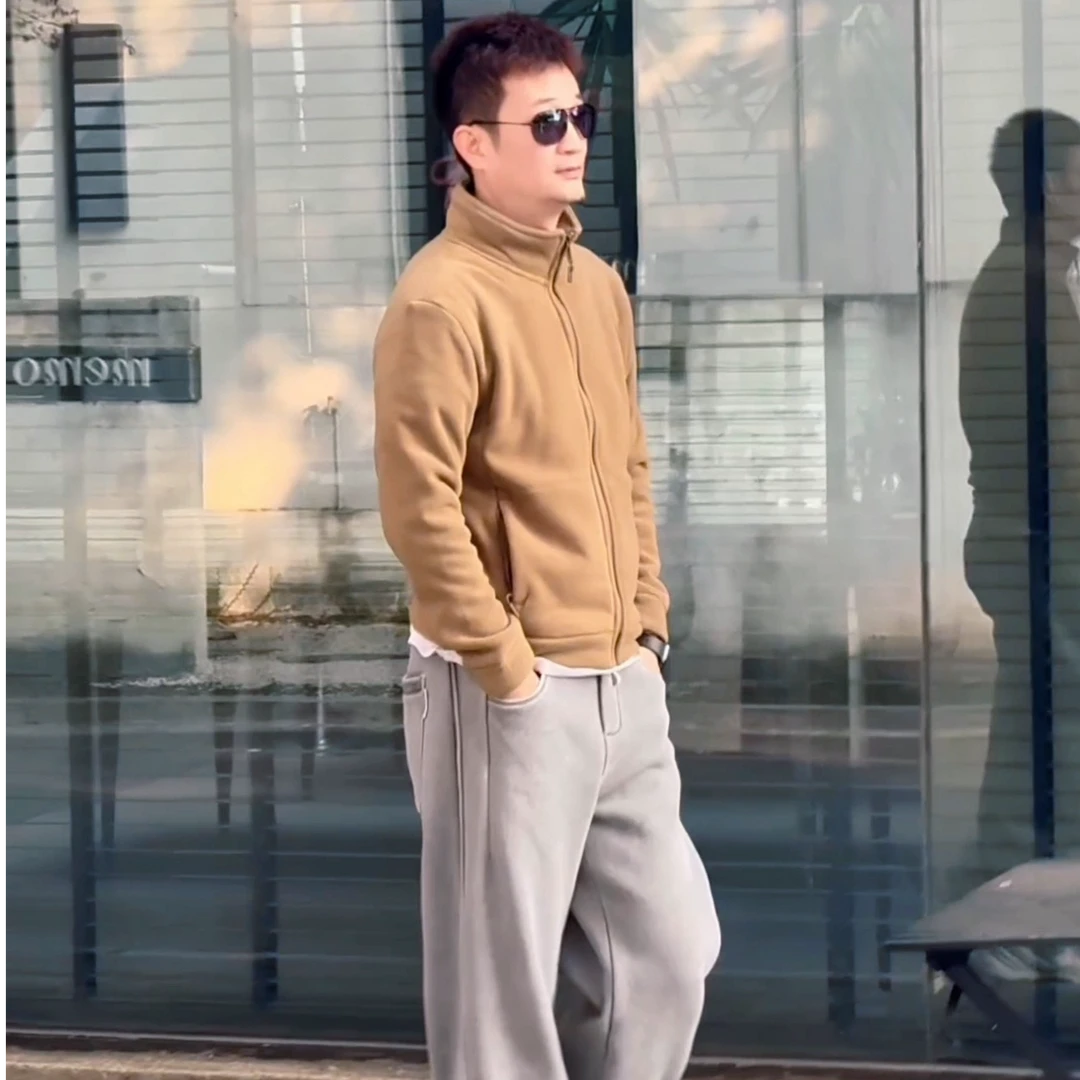 秋冬季新款奥粒绒长袖夹克男士时尚百搭休闲立领抓绒开衫外套上衣