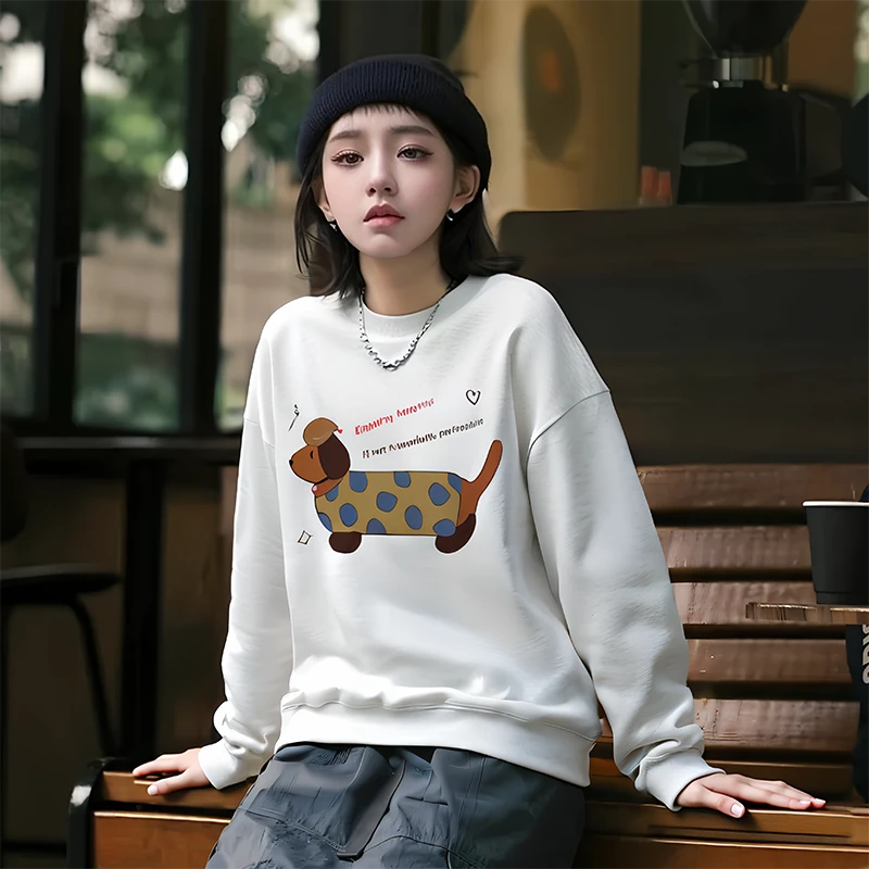 学生党卫衣女2025早春情侣装卡通印花加厚360g宽松圆领ins慵懒风