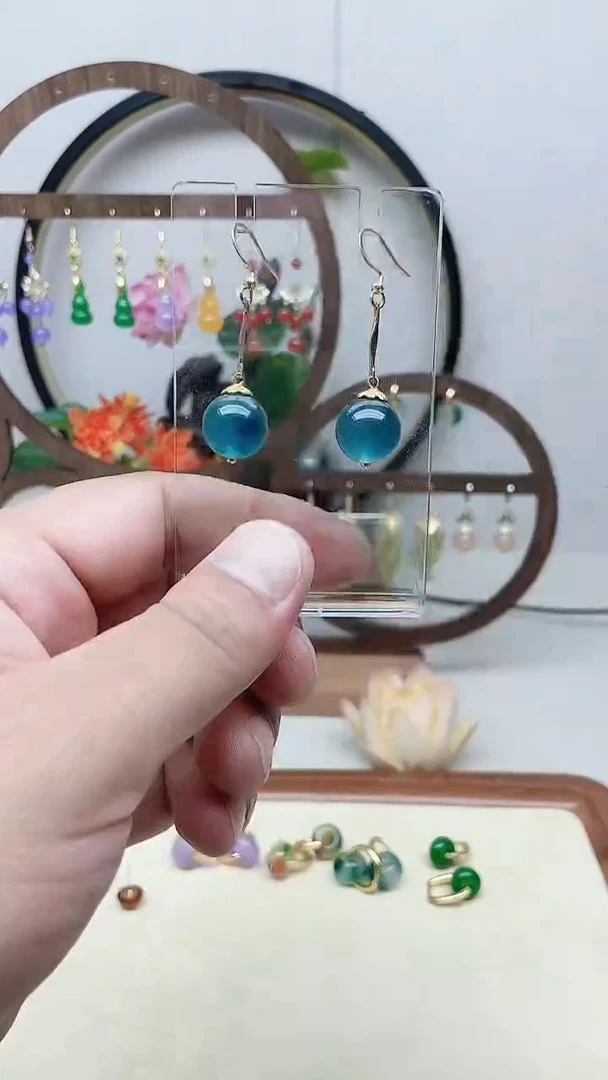 银S925镶嵌翡翠耳饰25号