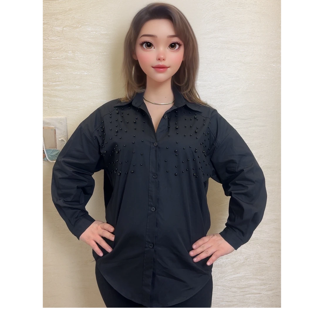 新款黑白满钻衬衣