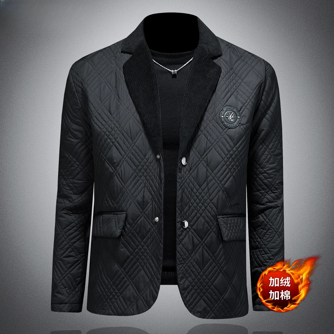 WEBUNSAPET维比萨玻拼接复古西装领棉衣男款轻薄棉服修身短款