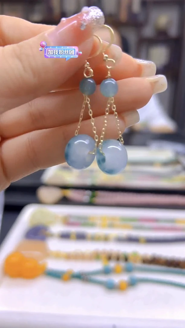 翡翠14K金镶嵌耳饰DIY款E764