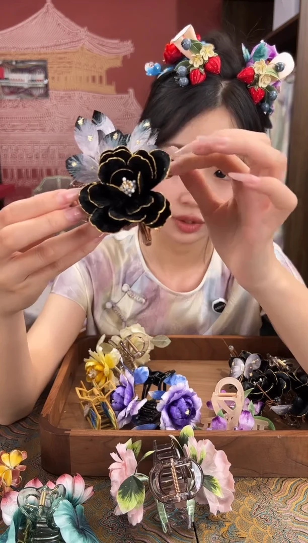 刺绣非遗绒花缠花手工（抓夹 ）