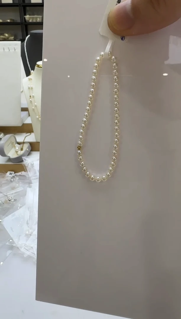 淡水珍珠手链18K金镶嵌3-4mm 光板金珠