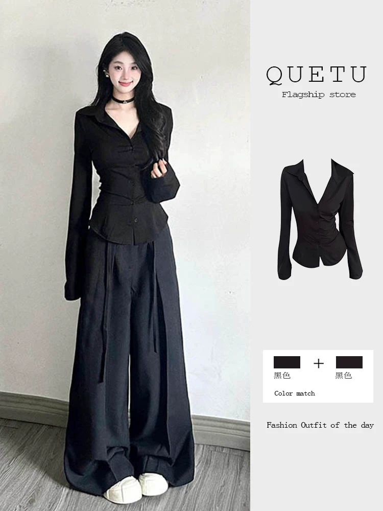 别致黑色衬衫上衣女