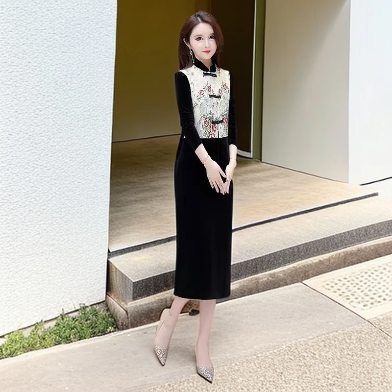 3572-新中式国风印花盘扣连衣裙