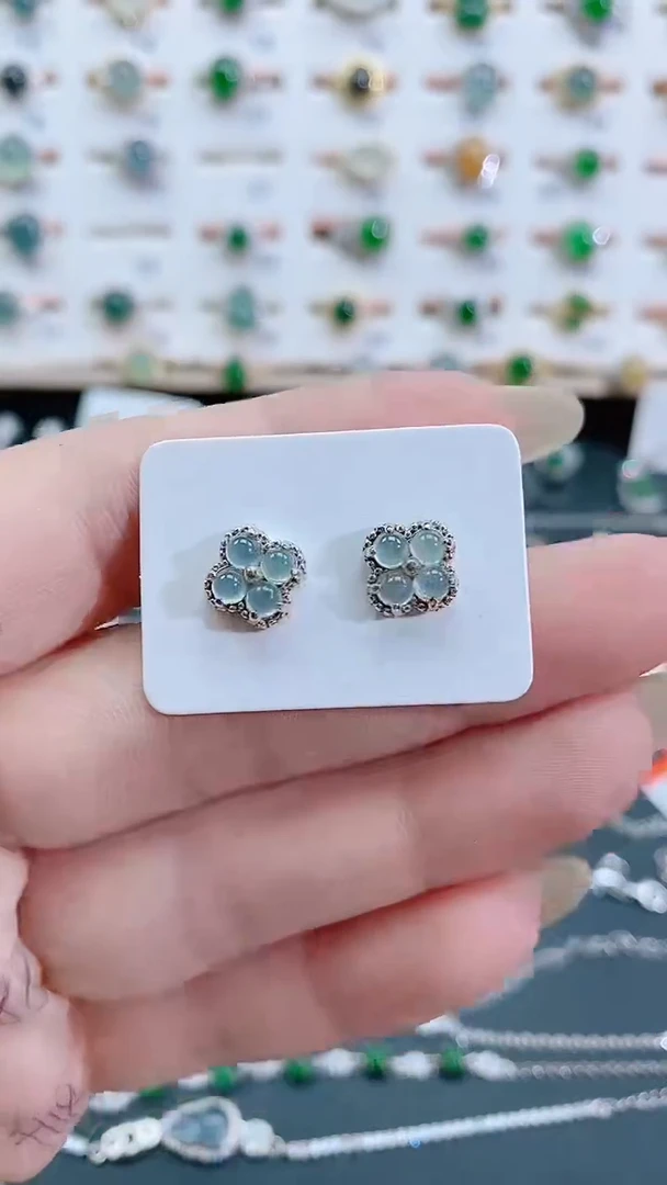 银S925镶嵌翡翠耳饰天然翡翠