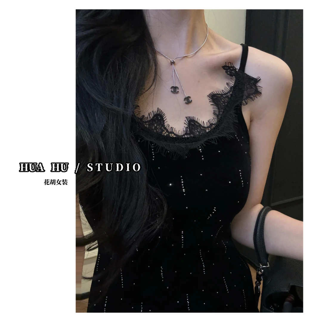 【秘境·之花】｜买手店｜奢｜重工款连衣裙丝绒拼接黑色蕾丝花边 气质