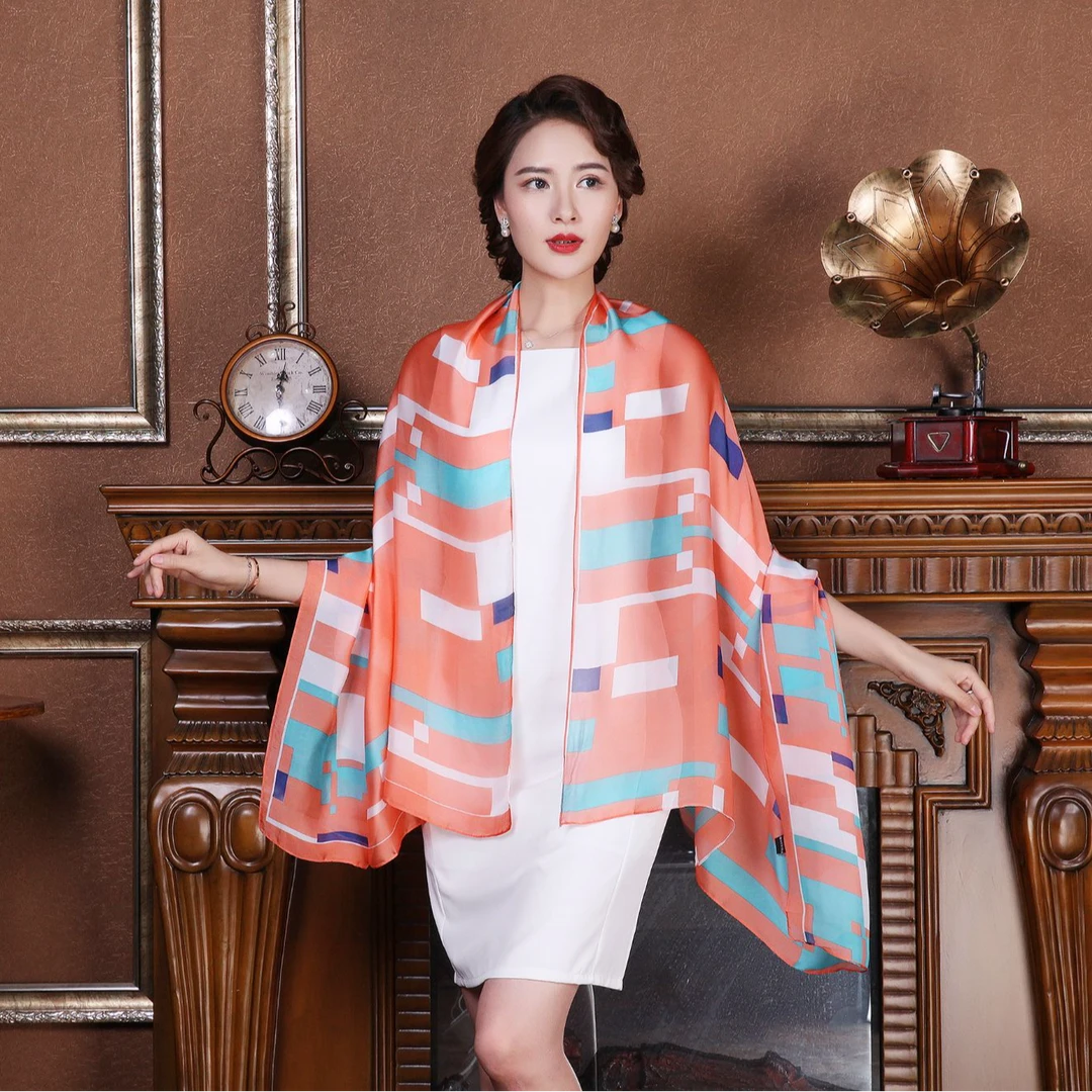 上海故事180*90cm彩格时尚百搭印花气质长款披肩春夏空调披巾女