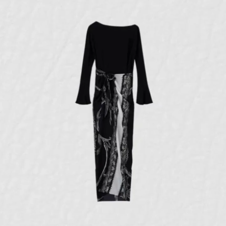 【现货】雅轩【遗失岛】气质平肩长袖假两件连衣裙SZ