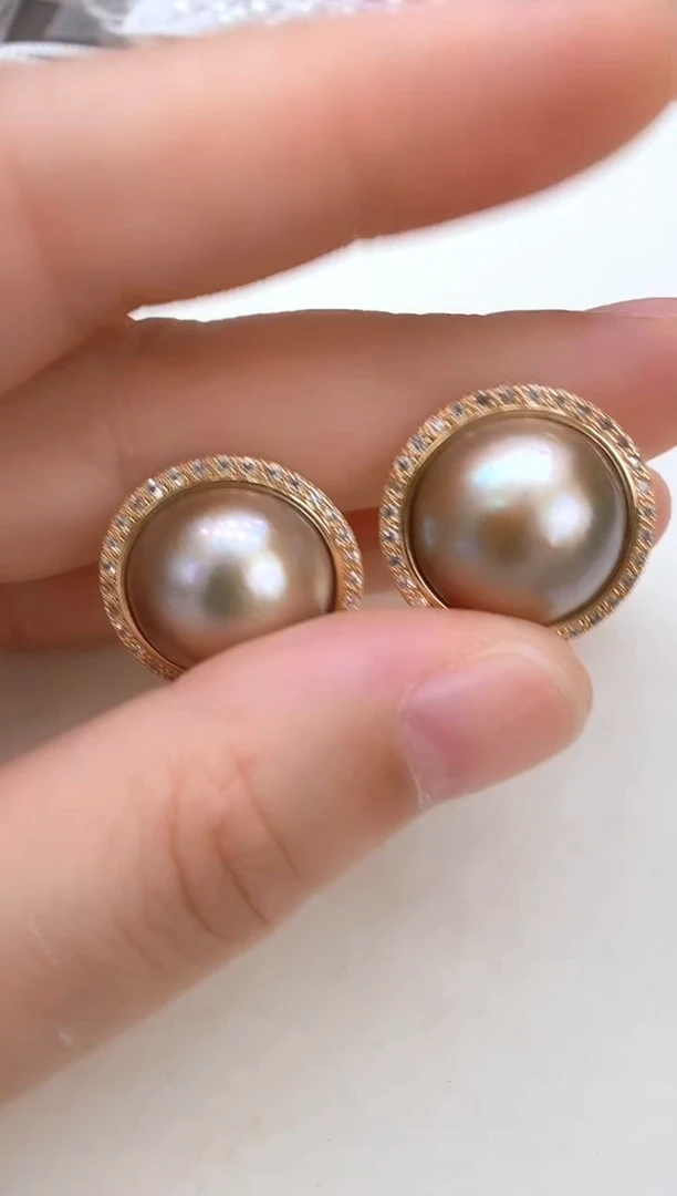 耳饰拼合珍珠（马贝珠）合金巴沙晚霞