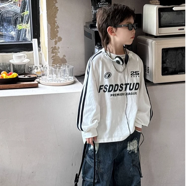 男童运动风长袖t恤春秋季2025新款儿童痞帅宽松打底衫上衣潮春款