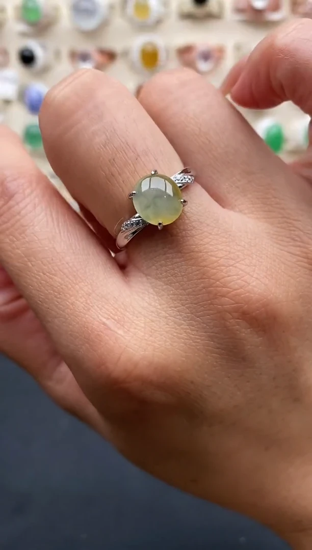 银S925镶嵌戒指翡翠缅甸天然A货翡翠11 9-3