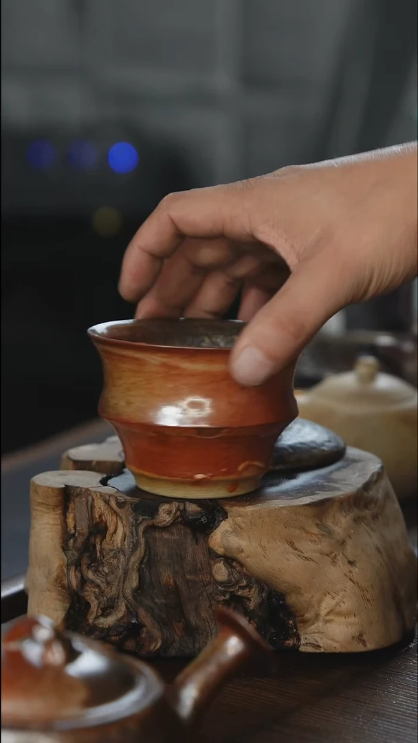 紫砂全手工竹节盖碗