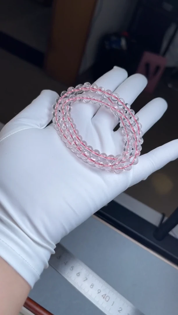 水晶手串未镶嵌星**?粉水晶透明多圈手串