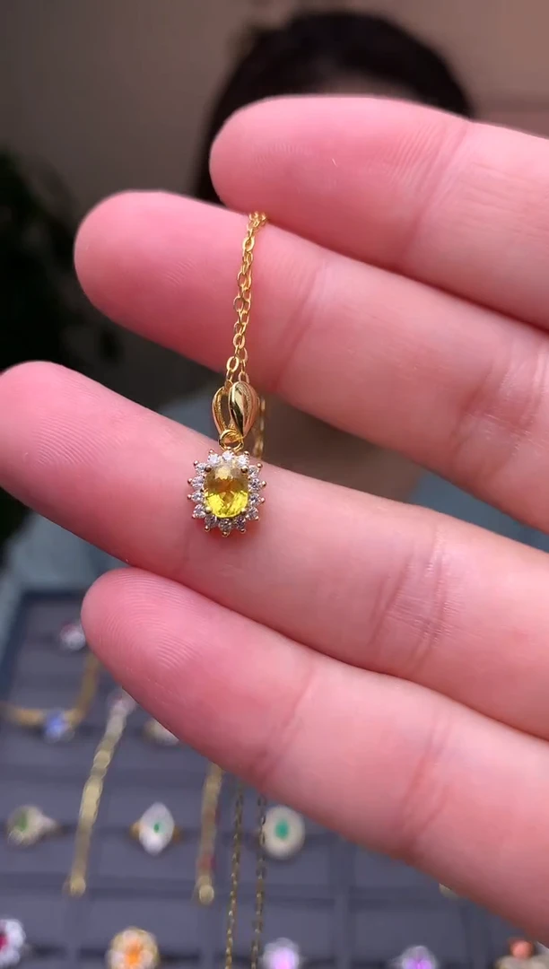 颈饰蓝宝石银S925镶嵌吊坠