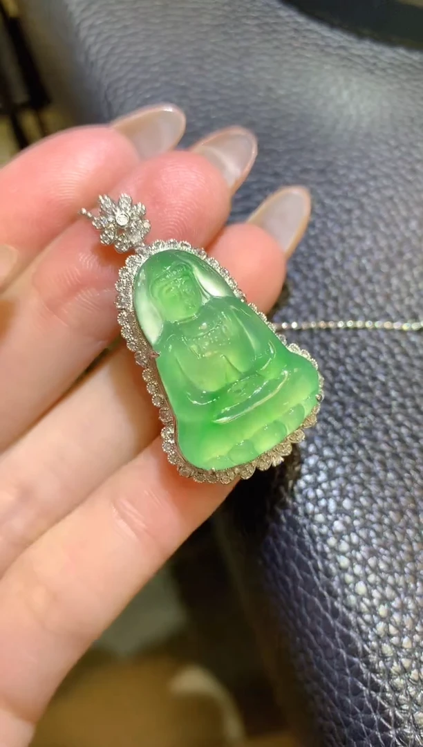 翡翠18K金镶嵌吊坠(不含链)103-观音不含链