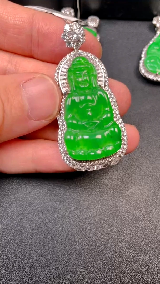 吊坠(不含链)银S925镶嵌翡翠吊坠