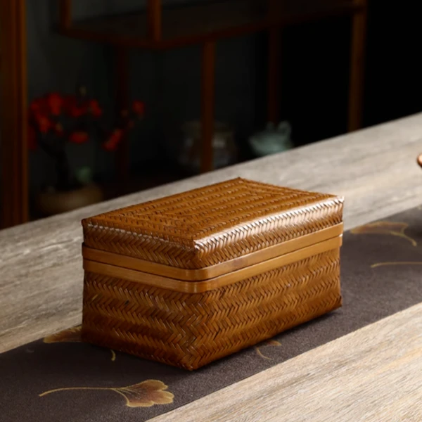 收纳盒仿古精编大漆茶具盒文玩存放家用整理盒入香茶盒藤编收纳筐