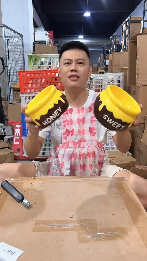瓷片棕色蜂蜜狗粮碗2件套