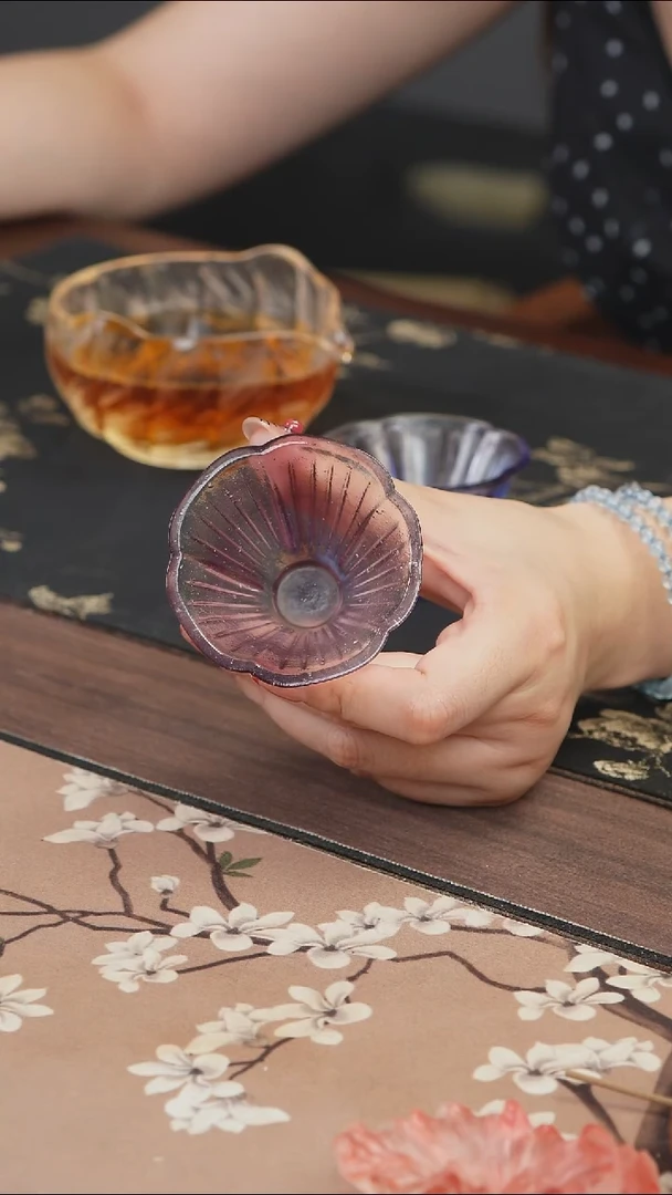 手工艺品琉璃紫色花朵斗笠杯