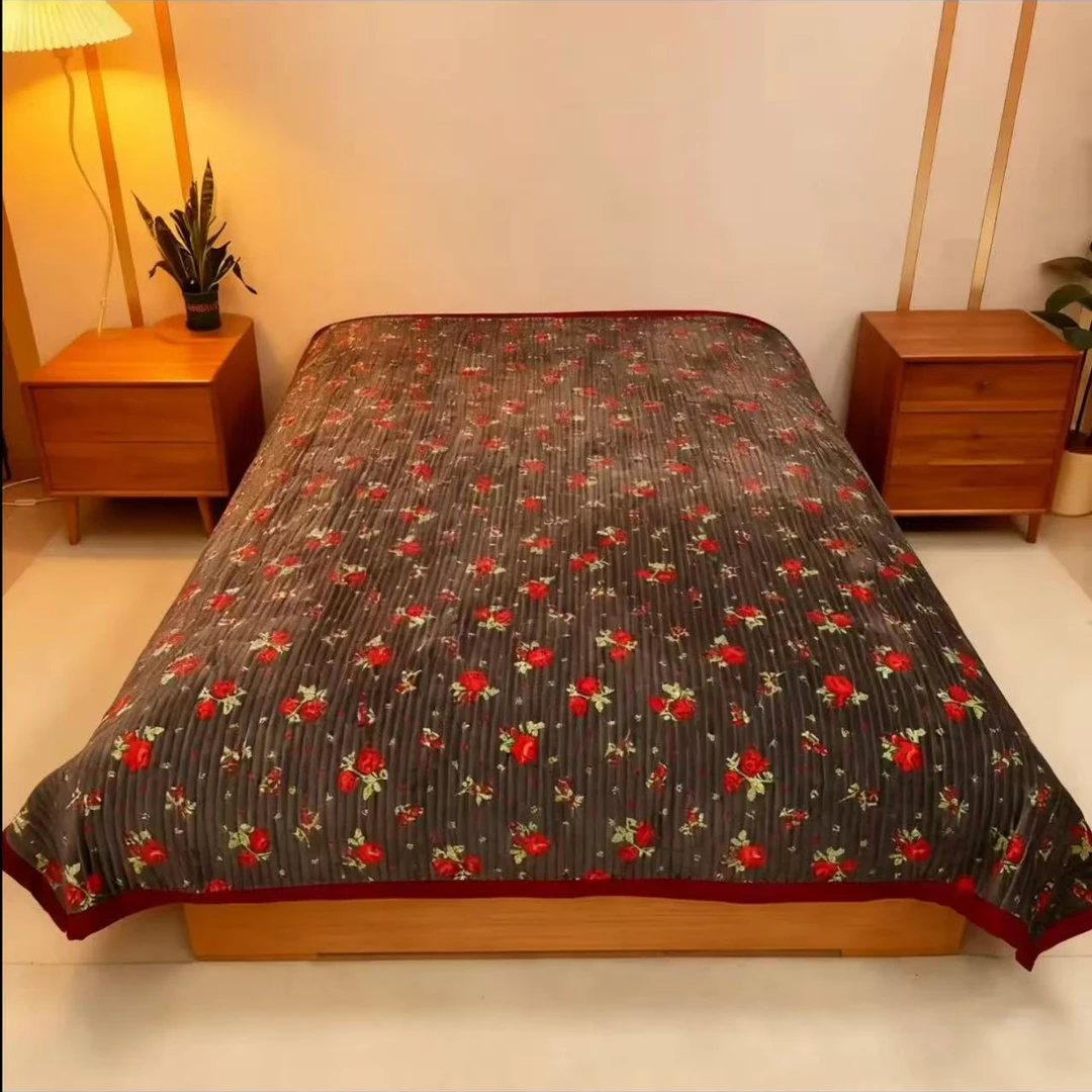 玫瑰200*230冬天加厚加绒牛奶绒床盖柔软保暖韩式床单床炕单通用