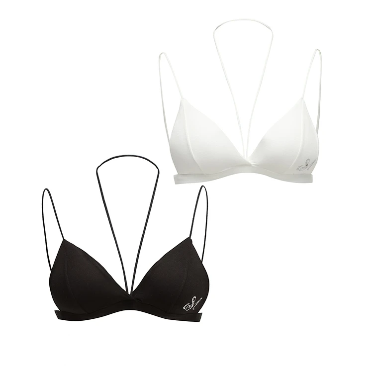 4muggle原创设计黑白双色烫钻挂脖十字美背内衣罩衫女舒适性感