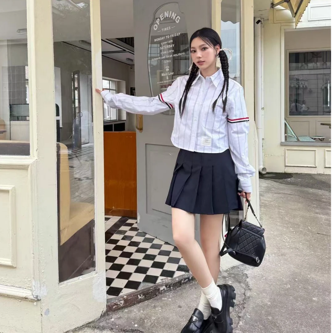 全新未使用 THOMBROWNE 条纹牛津袖短款衬衫/40