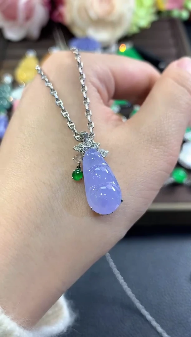 吊坠(不含链)18K金镶嵌翡翠d14 紫货有色差