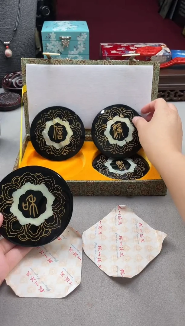 扬州漆器禅意杯垫（四片一套）