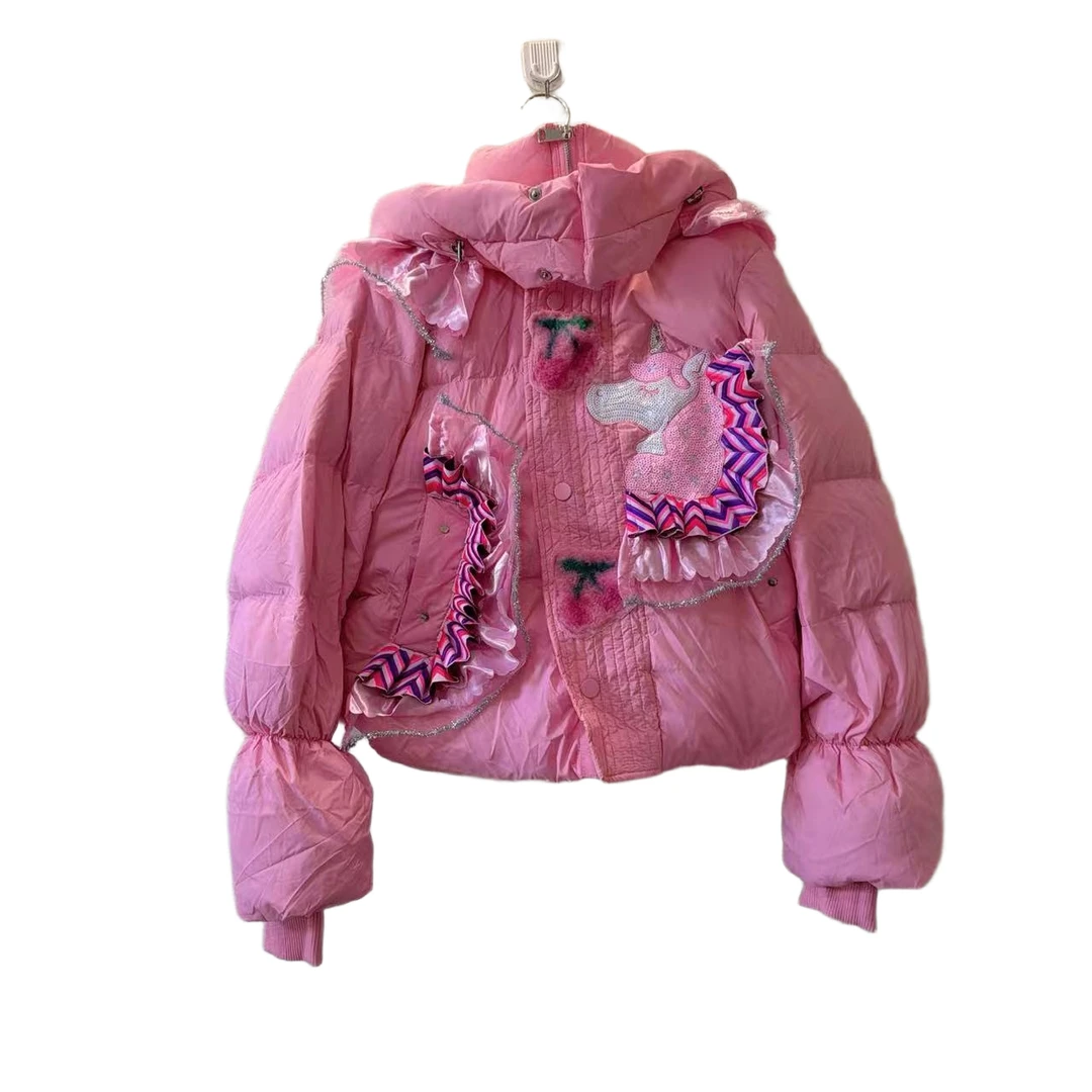 ATT潮牌女装2025冬欧洲站度假风甜美花卉拼接撞色拼接重工外套