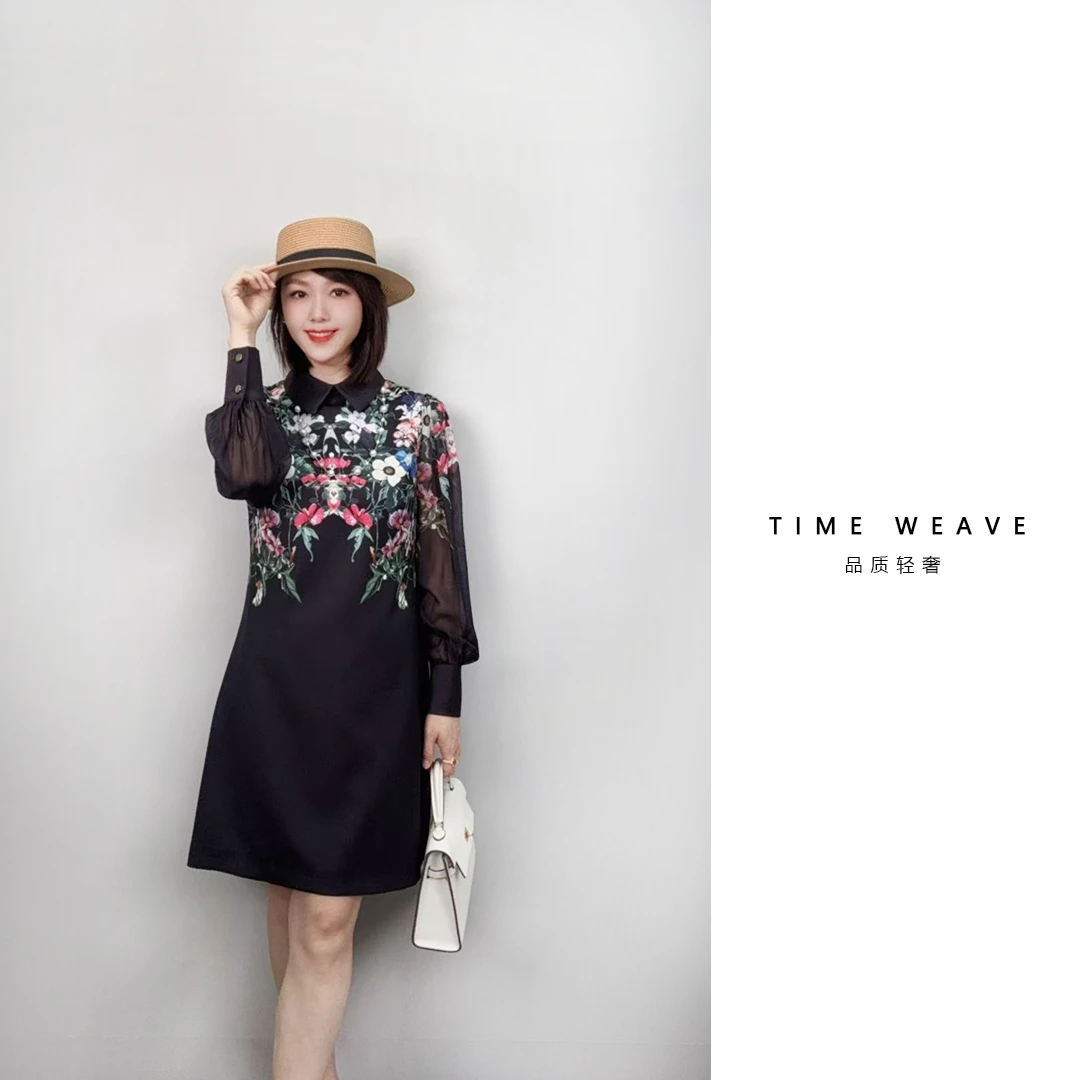 新款夏季时尚气质连衣裙休闲轻奢宽松显瘦套头圆领短袖A字裙