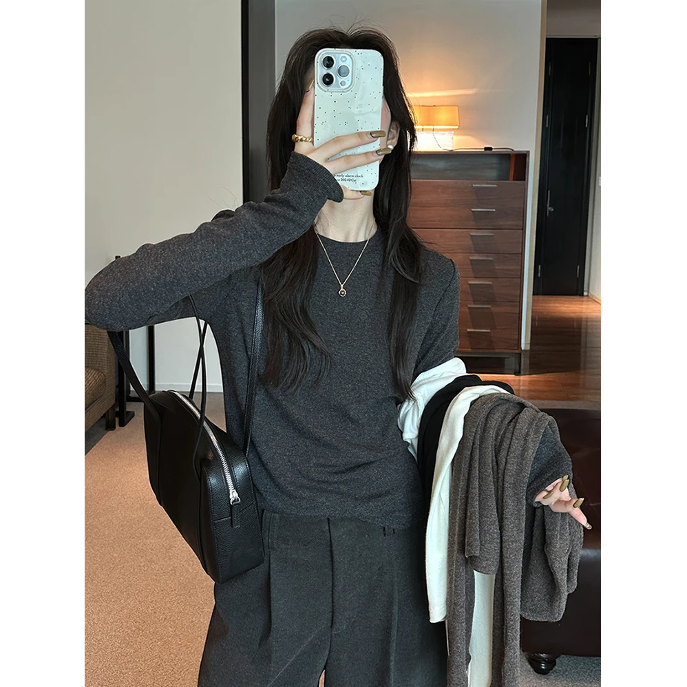 纯色小立领长袖T恤女2025新款春秋冬季气质百搭半高领打底衫上衣