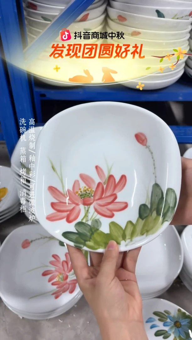 瓷片景德镇手绘釉中彩（食品级）卷边盘