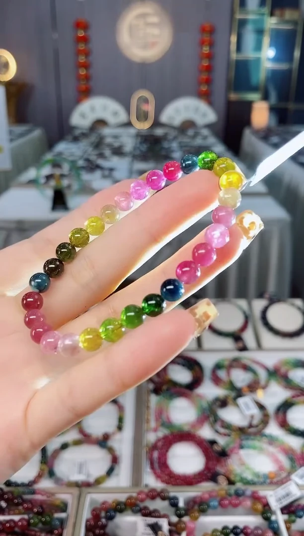 未镶嵌老矿碧玺彩虹冰体单圈手串6mm+碧玺dan多样性发货一条