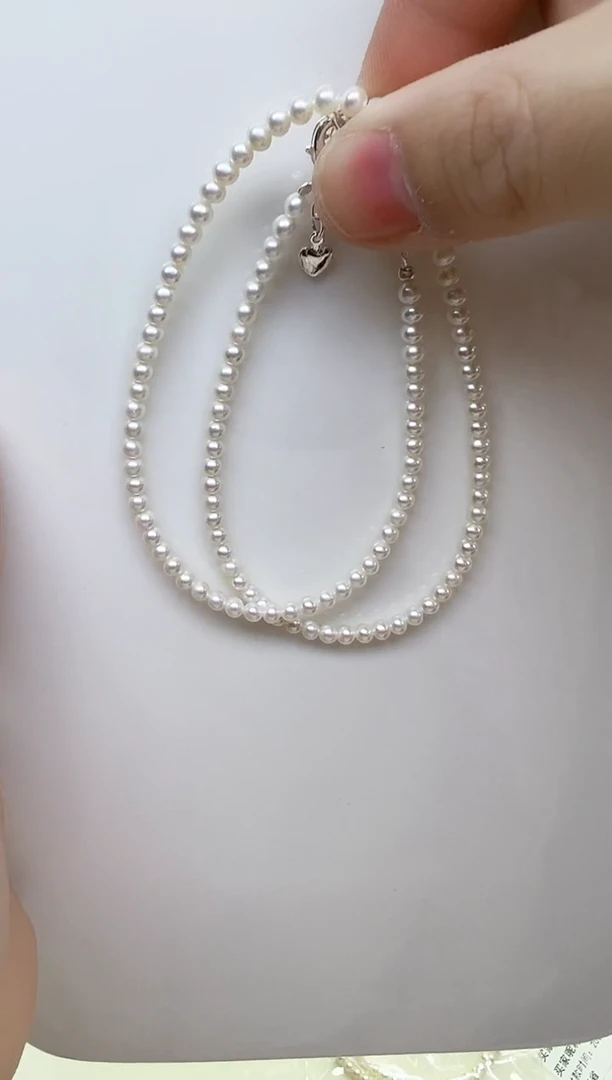 项链未镶嵌淡水珍珠白色近圆小米链3.5mm