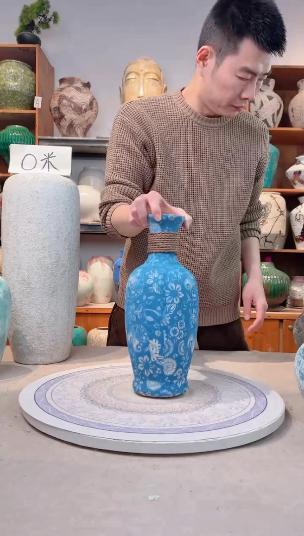瓶陶瓷花瓶 无花  福利 不能装水 青花麻绳 中号