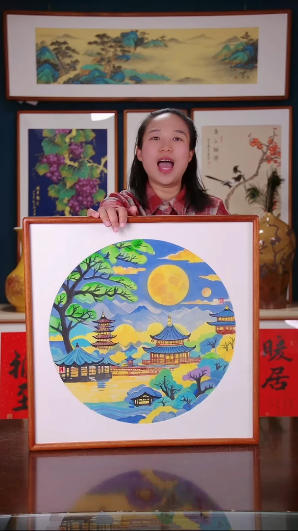 【闪购商品】国画作品  花好月圆 ，带框尺寸 53*53