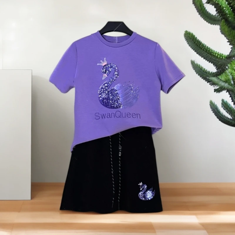 <紫色天鹅>宽松夏季T恤短裙显瘦套装