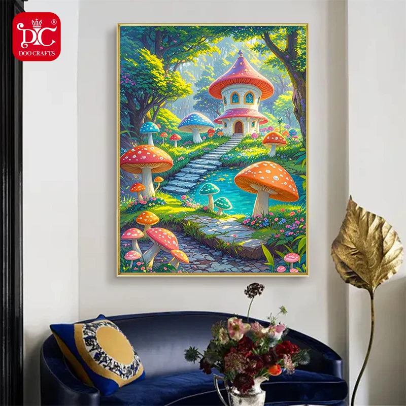 DC/蒂彩【蘑菇城堡(2.8树脂钻)】钻石画diy小清新手工客厅卧室挂画