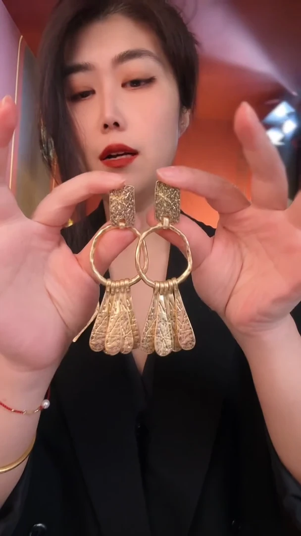 合金无合金复古素金做旧款流苏扫肩耳夹
