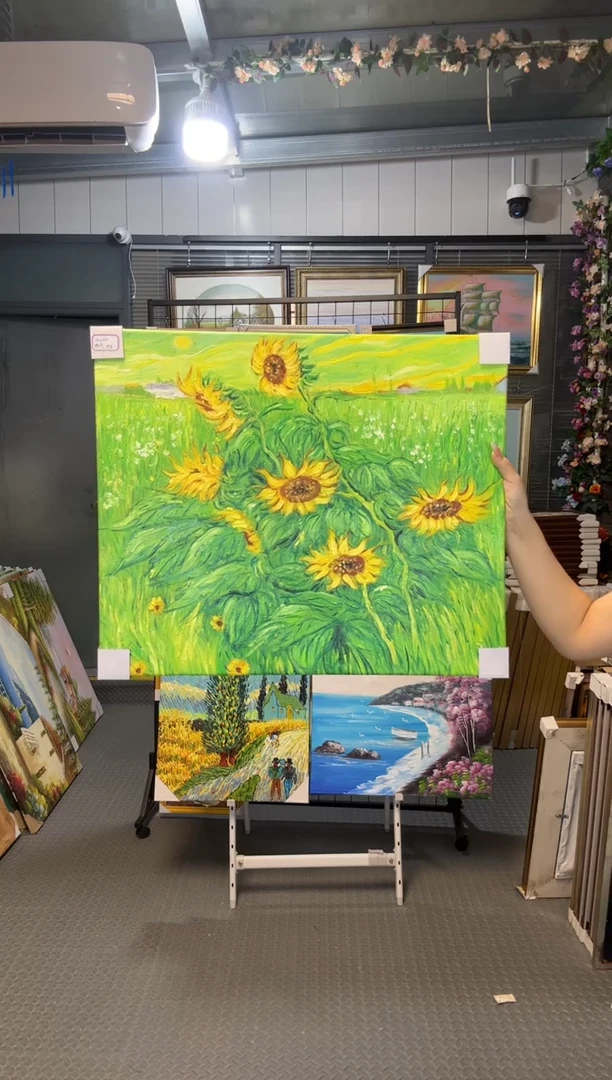 油画闪购纯手绘油画绿色厚油向日葵50*60